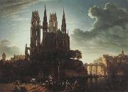 Karl friedrich schinkel Gothic Cathedral by the Waterside (mk45) USA oil painting reproduction